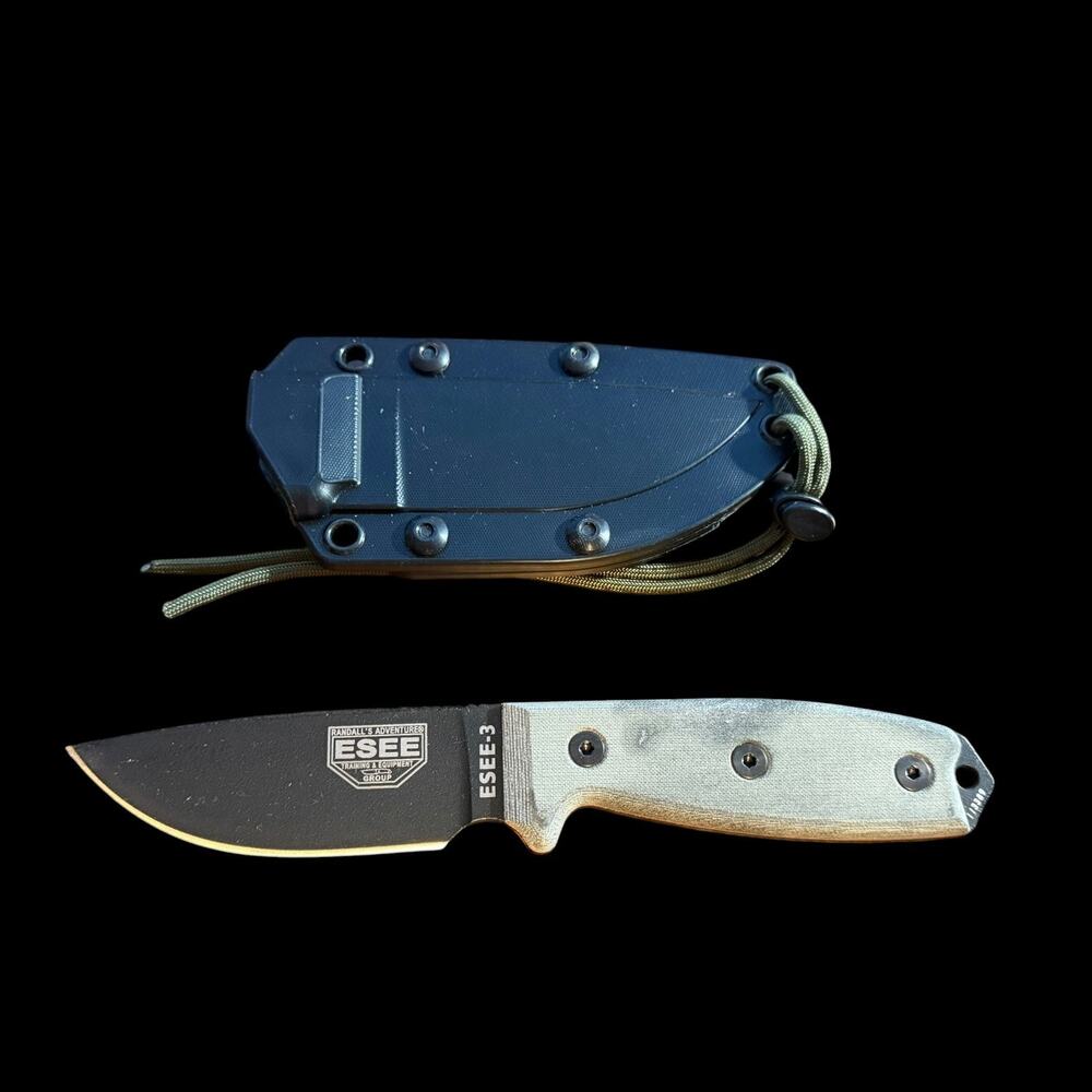 ESEE-3 Fixed Blade Knife Black Drop Point 1095 Carbon Steel Micarta Handle